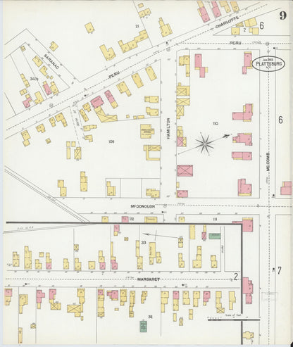 Sanborn Fire Insurance Map from Plattsburg, Clinton County, New York (1902), Sheet #0009 - Complete Map Set gallery image, historic Sanborn map, vintage wall art, New York New York