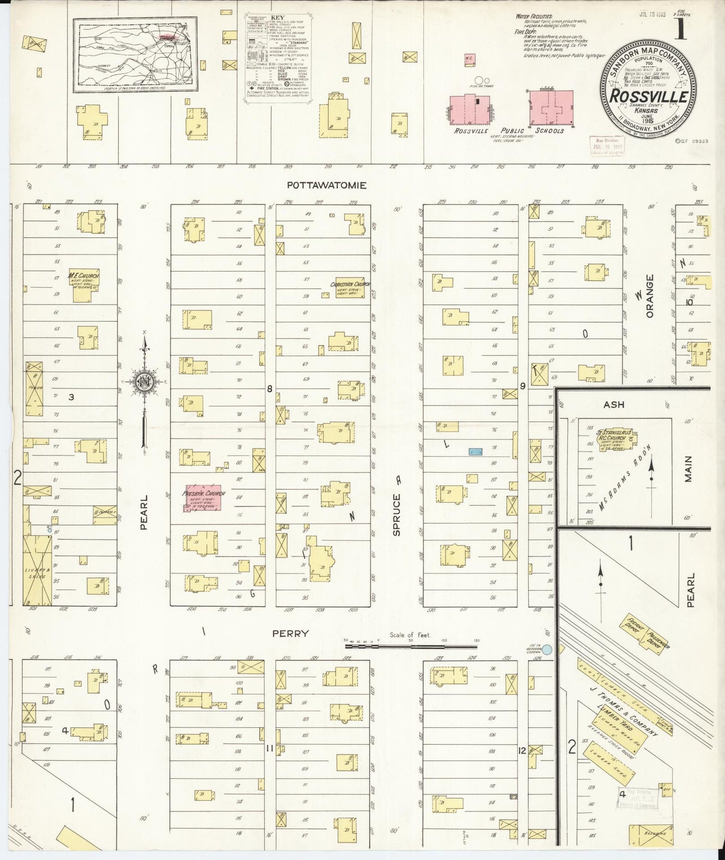 Sanborn Fire Insurance Map from Rossville, Shawnee County, Kansas (1915), Sheet #0001 - Historic Sanborn Fire Insurance Map Print, vintage old map wall art, antique decor, genealogy gift, Kansas Kansas map