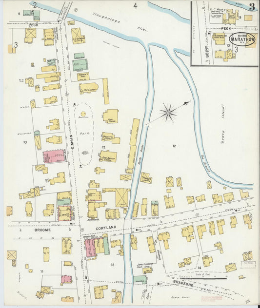 Sanborn Fire Insurance Map from Marathon, Cortland County, New York (1898), Sheet #0003 - Historic Sanborn Fire Insurance Map Print, vintage old map wall art, antique decor, genealogy gift, New York New York map