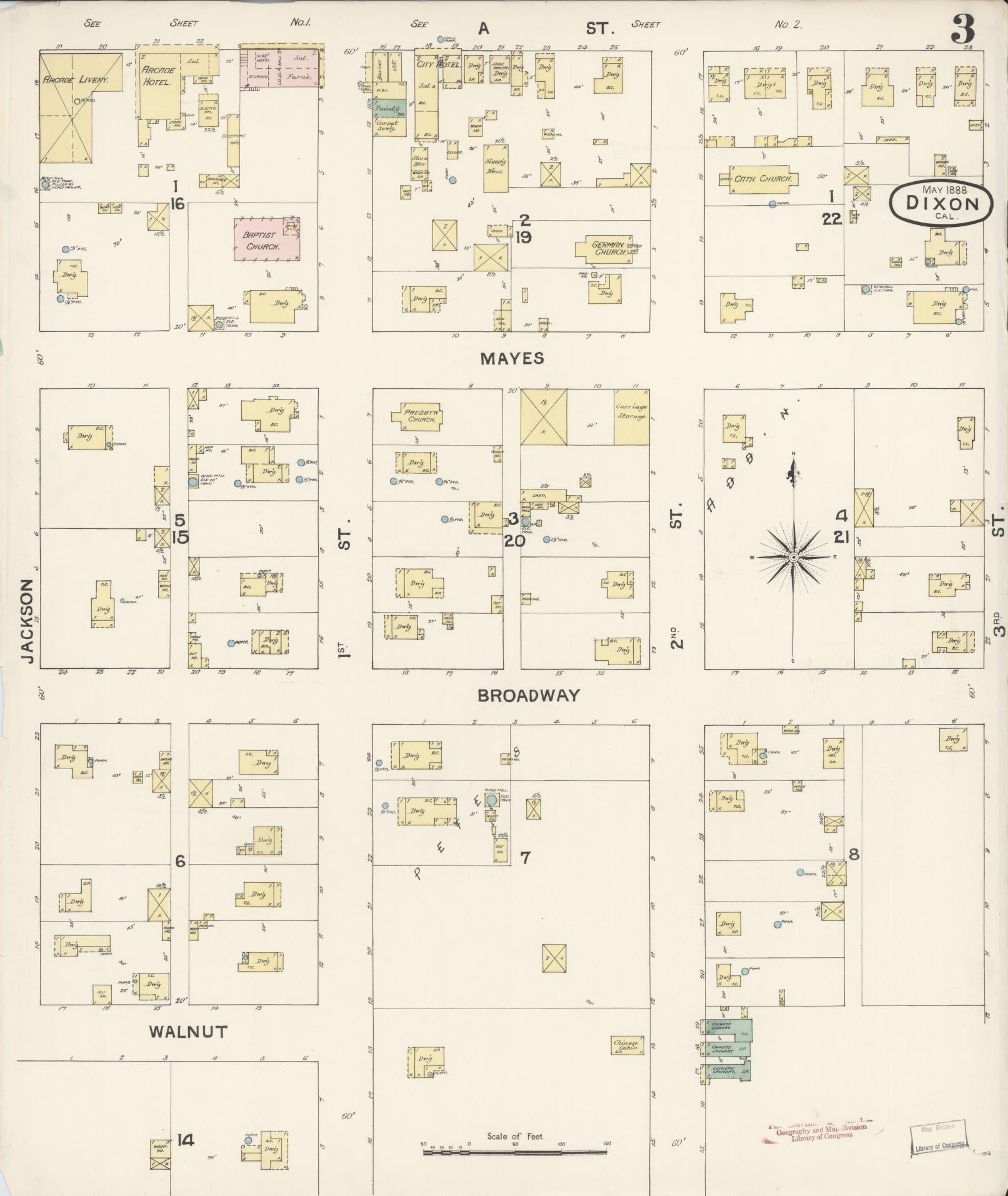 Sanborn Fire Insurance Map from Dixon, Solano County, California (1888), Sheet #0003 - Complete Map Set gallery image, historic Sanborn map, vintage wall art, California California