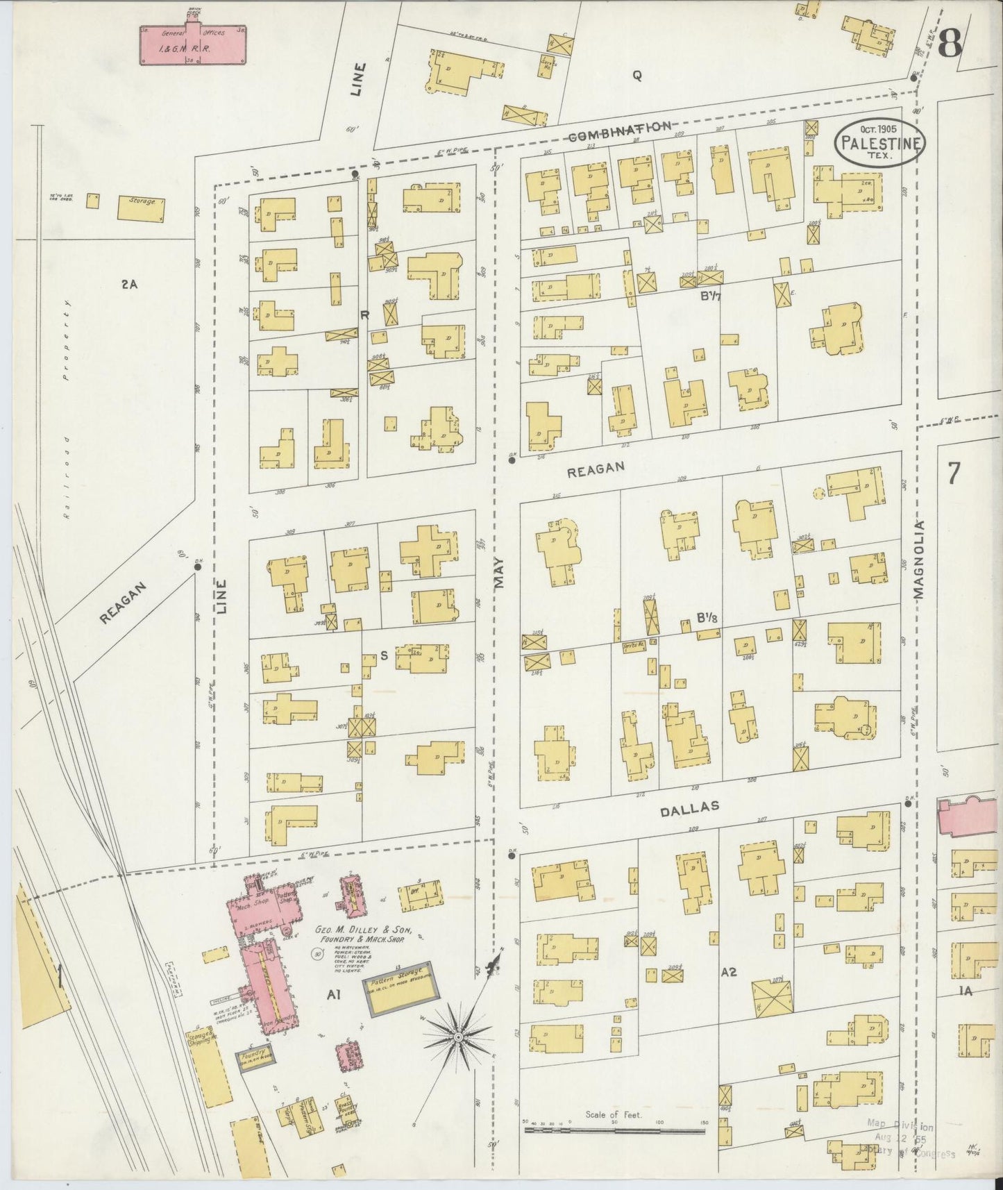 Sanborn Fire Insurance Map from Palestine, Anderson County, Texas (1905), Sheet #0008 - Complete Map Set gallery image, historic Sanborn map, vintage wall art, Texas Texas