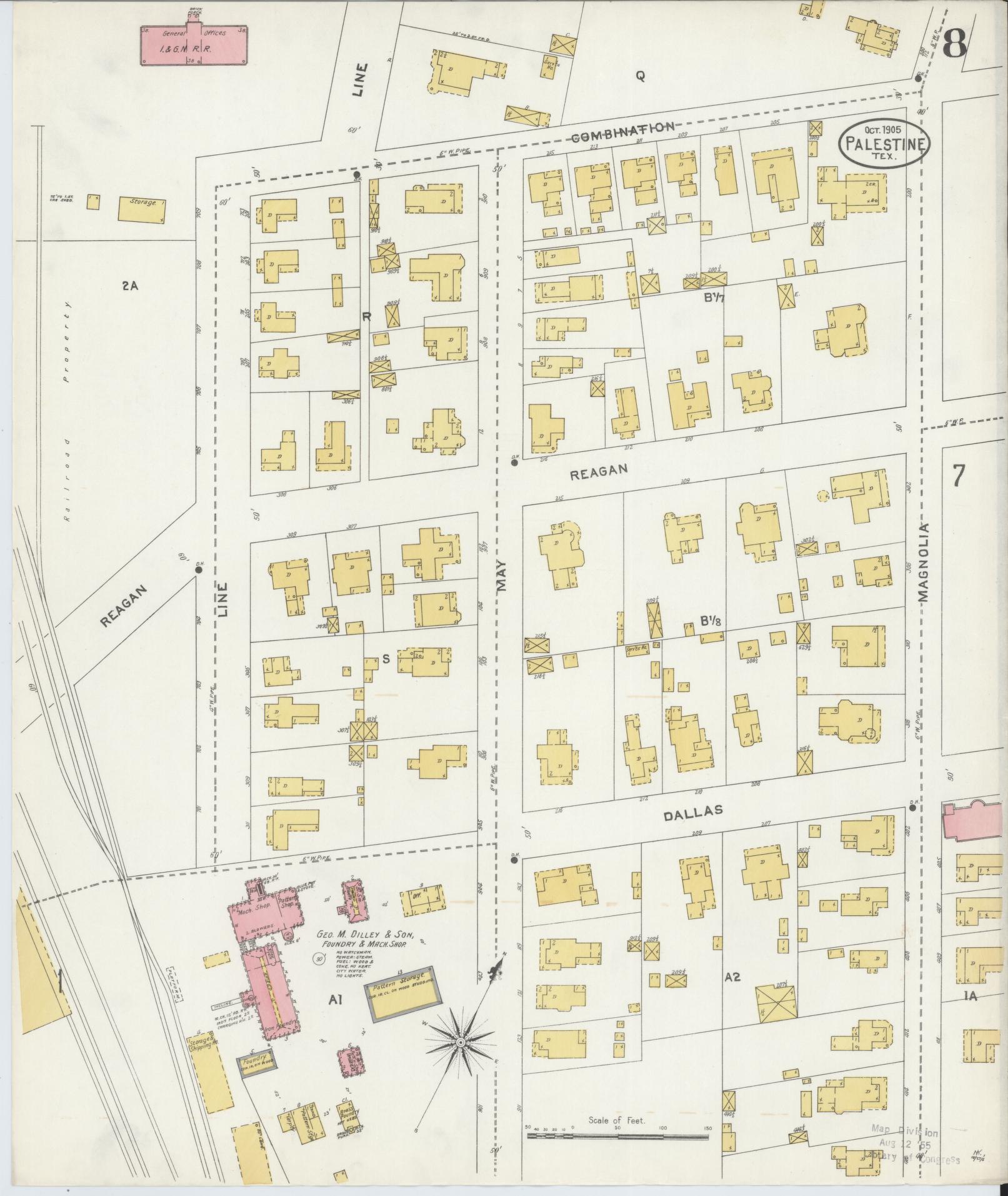Sanborn Fire Insurance Map from Palestine, Anderson County, Texas (1905), Sheet #0008 - Complete Map Set gallery image, historic Sanborn map, vintage wall art, Texas Texas