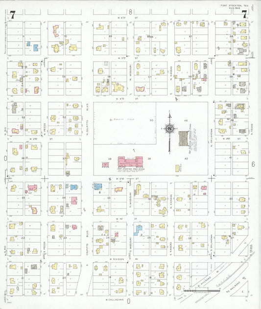 Sanborn Fire Insurance Map from Fort Stockton, Pecos County, Texas (1946), Sheet #0007 - Historic Sanborn Fire Insurance Map Print, vintage old map wall art, antique decor, genealogy gift, Texas Texas map