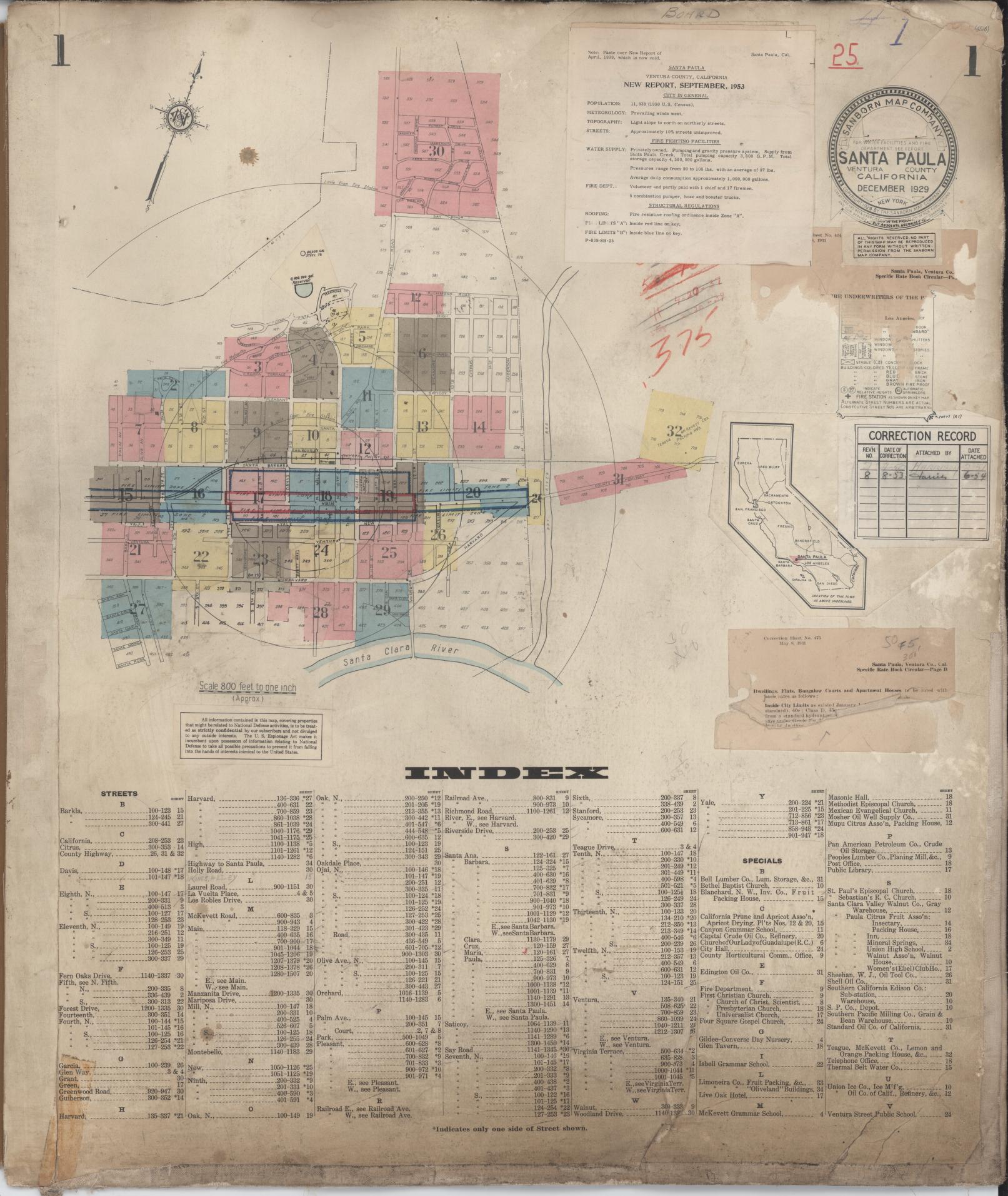 Sanborn Fire Insurance Map from Santa Paula, Ventura County, California (1953), Sheet #0001 - Complete Map Set gallery image, historic Sanborn map, vintage wall art, California California