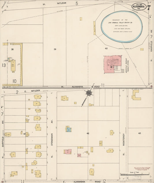 Sanborn Fire Insurance Map from Alhambra, Los Angeles County, California (1912), Sheet #0007 - Historic Sanborn Fire Insurance Map Print, vintage old map wall art, antique decor, genealogy gift, California California map