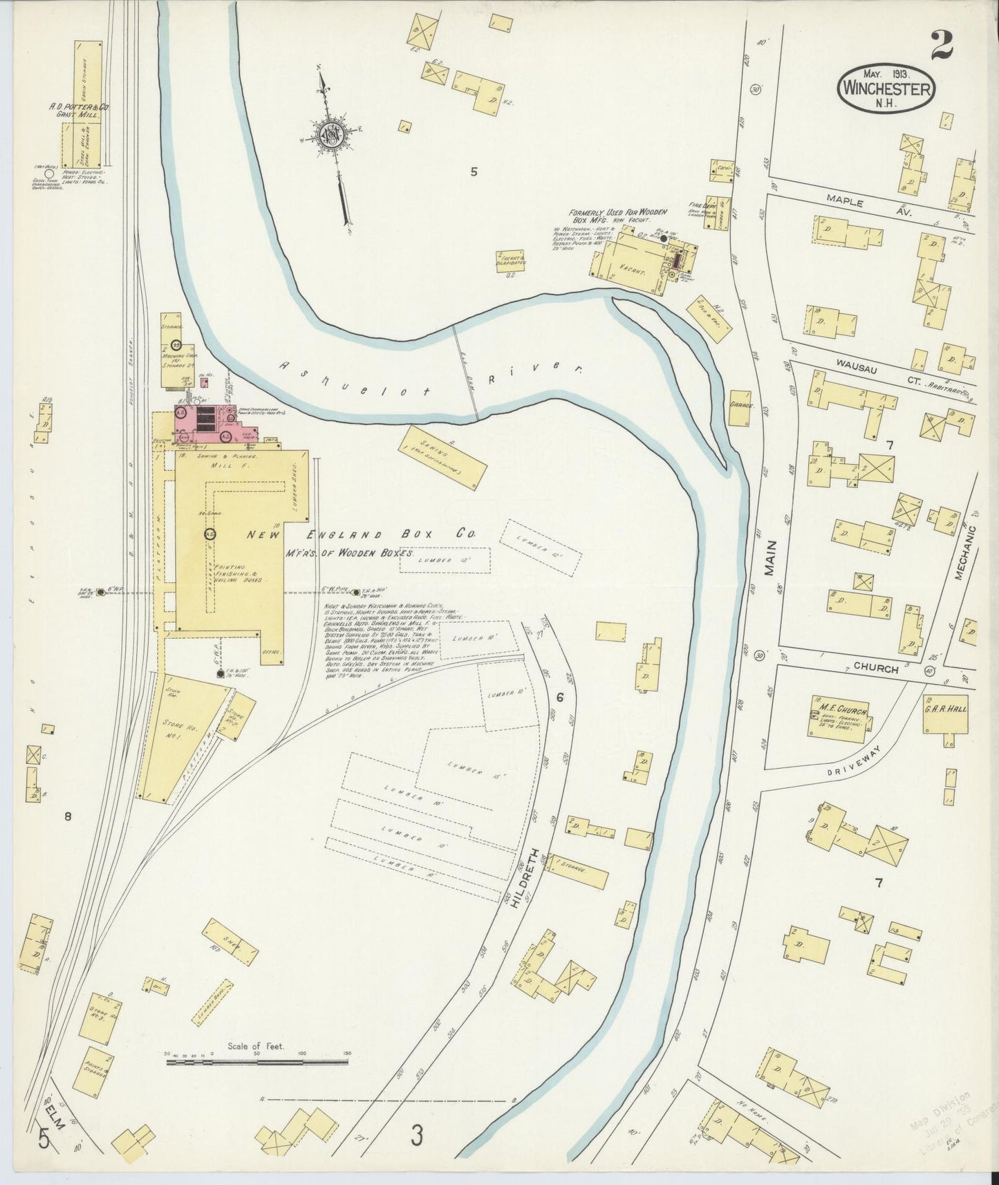 Sanborn Fire Insurance Map from Winchester, Cheshire County, New Hampshire (1913), Sheet #0002 - Complete Map Set gallery image, historic Sanborn map, vintage wall art, New Hampshire New Hampshire