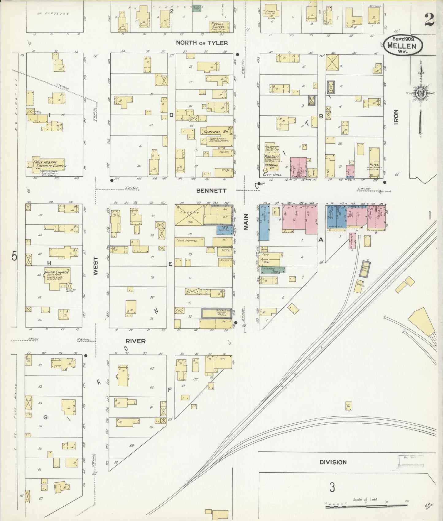 Sanborn Fire Insurance Map from Mellen, Ashland County, Wisconsin (1909), Sheet #0002 - Complete Map Set gallery image, historic Sanborn map, vintage wall art, Wisconsin Wisconsin