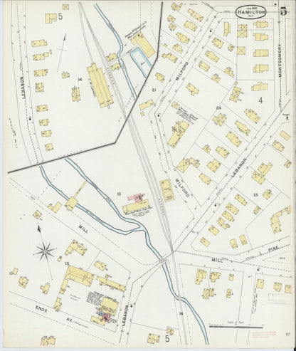 Sanborn Fire Insurance Map from Hamilton, Madison County, New York (1896), Sheet #0005 - Historic Sanborn Fire Insurance Map Print, vintage old map wall art, antique decor, genealogy gift, New York New York map