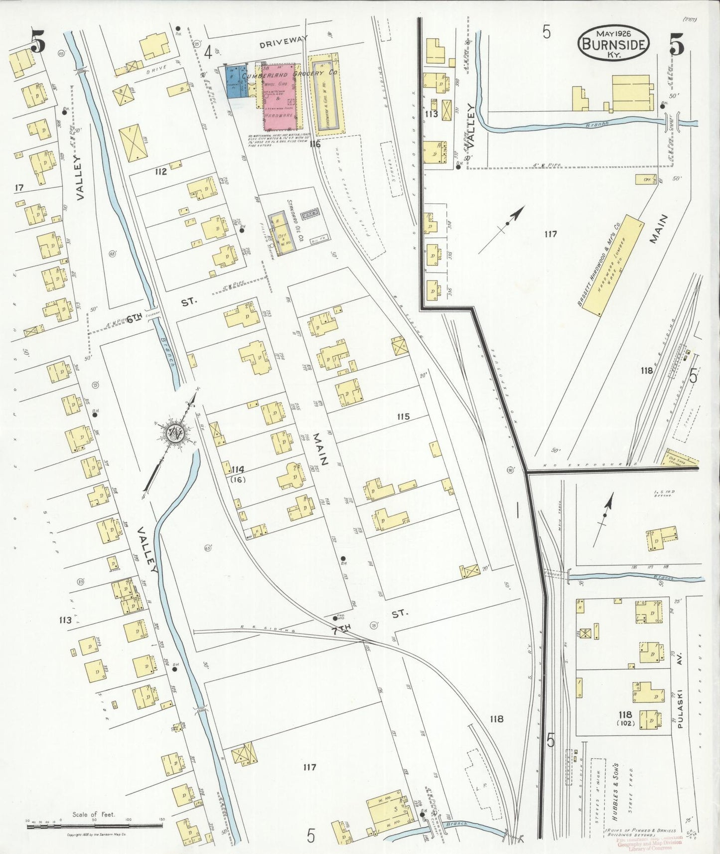 Sanborn Fire Insurance Map from Burnside, Pulaski County, Kentucky (1926), Sheet #0005 - Complete Map Set gallery image, historic Sanborn map, vintage wall art, Kentucky Kentucky