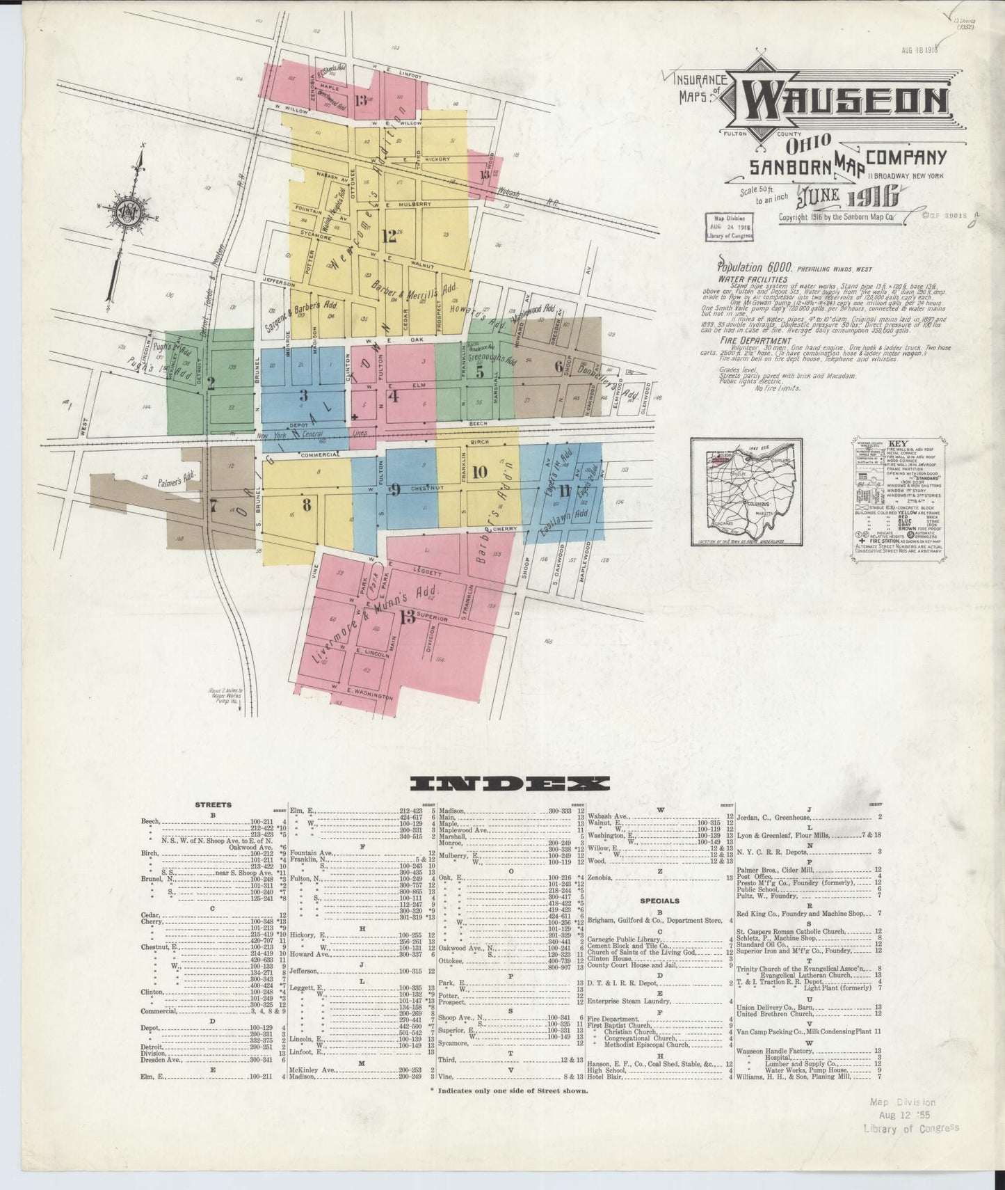 Sanborn Fire Insurance Map from Wauseon, Fulton County, Ohio (1916), Sheet #0001 - Complete Map Set gallery image, historic Sanborn map, vintage wall art, Ohio Ohio