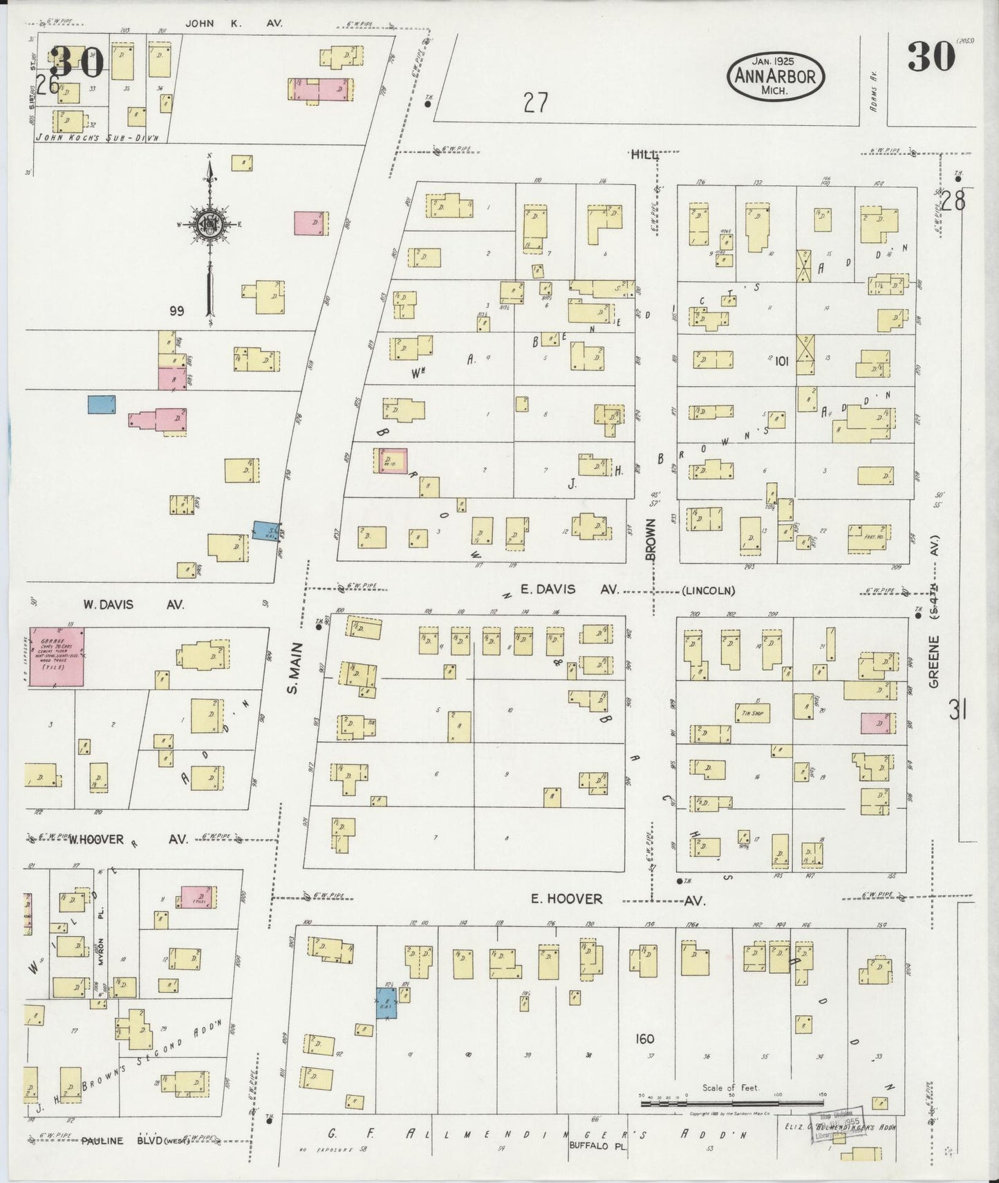 Sanborn Fire Insurance Map from Ann Arbor, Washtenaw County, Michigan (1925), Sheet #0030 - Complete Map Set gallery image, historic Sanborn map, vintage wall art, Michigan Michigan