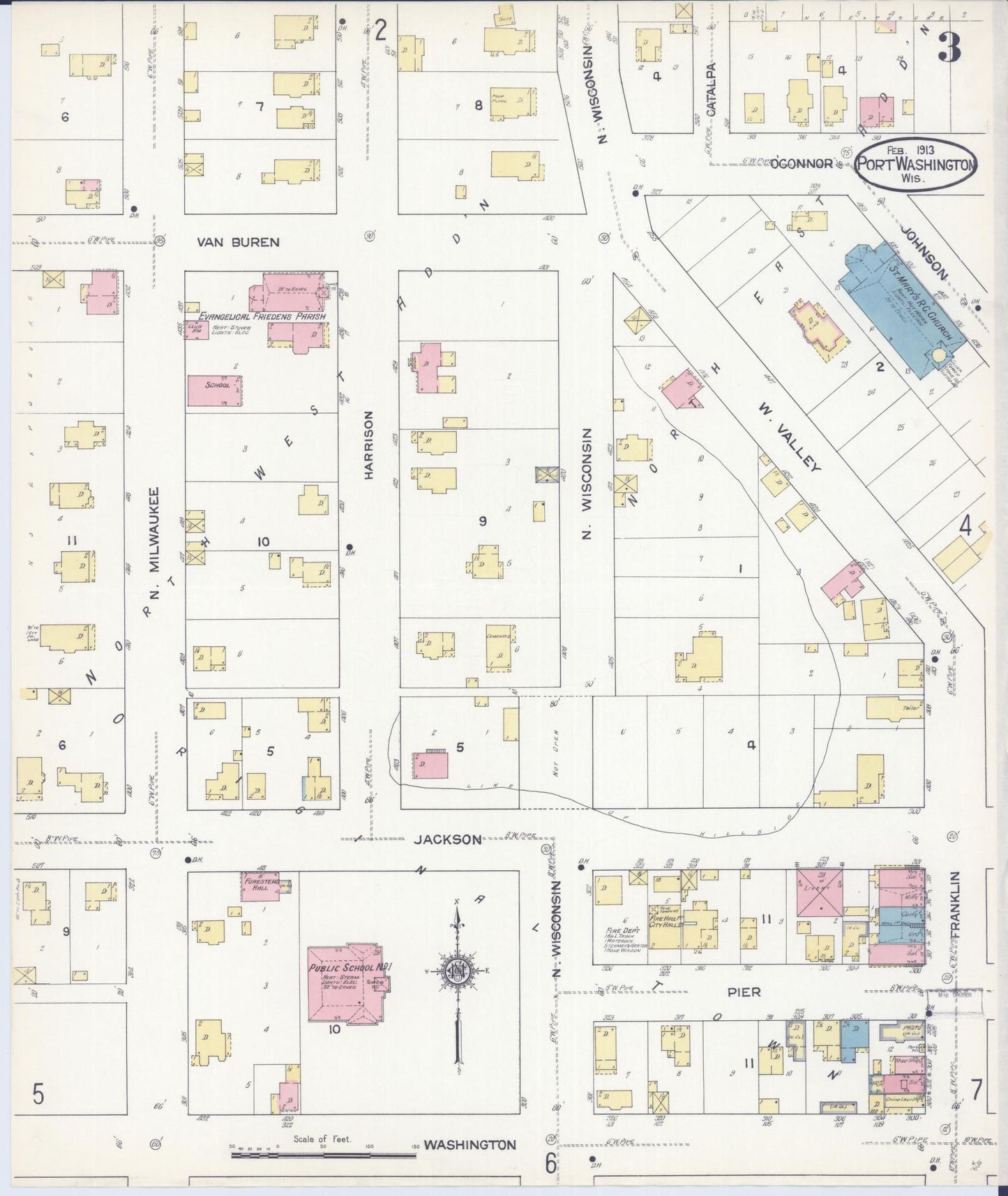 Sanborn Fire Insurance Map from Port Washington, Ozaukee County, Wisconsin (1913), Sheet #0003 - Complete Map Set gallery image, historic Sanborn map, vintage wall art, Wisconsin Wisconsin
