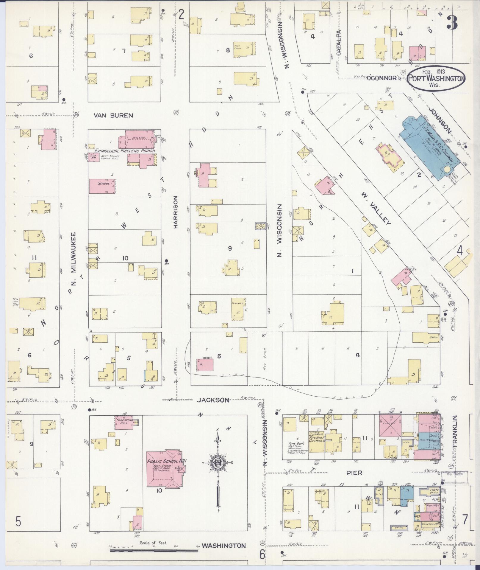 Sanborn Fire Insurance Map from Port Washington, Ozaukee County, Wisconsin (1913), Sheet #0003 - Complete Map Set gallery image, historic Sanborn map, vintage wall art, Wisconsin Wisconsin
