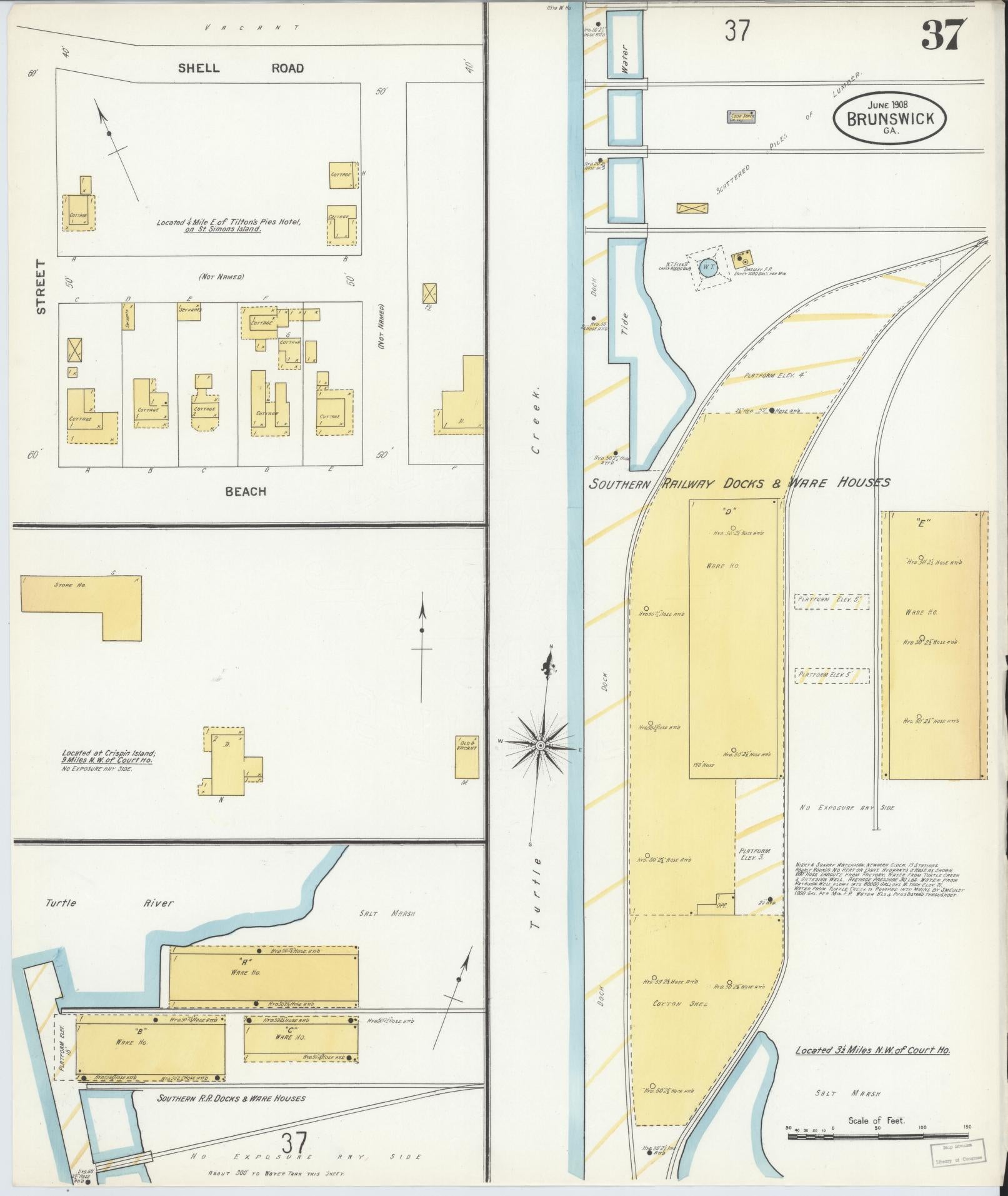 Sanborn Fire Insurance Map from Brunswick, Glynn County, Georgia (1908), Sheet #0037 - Complete Map Set gallery image, historic Sanborn map, vintage wall art, Georgia Georgia