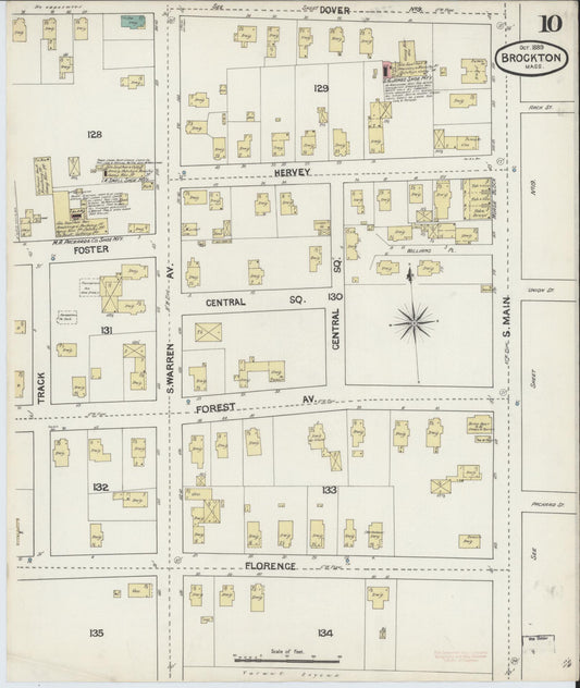 Sanborn Fire Insurance Map from Brockton, Plymouth County, Massachusetts (1889), Sheet #0010 - Historic Sanborn Fire Insurance Map Print, vintage old map wall art, antique decor, genealogy gift, Massachusetts Massachusetts map