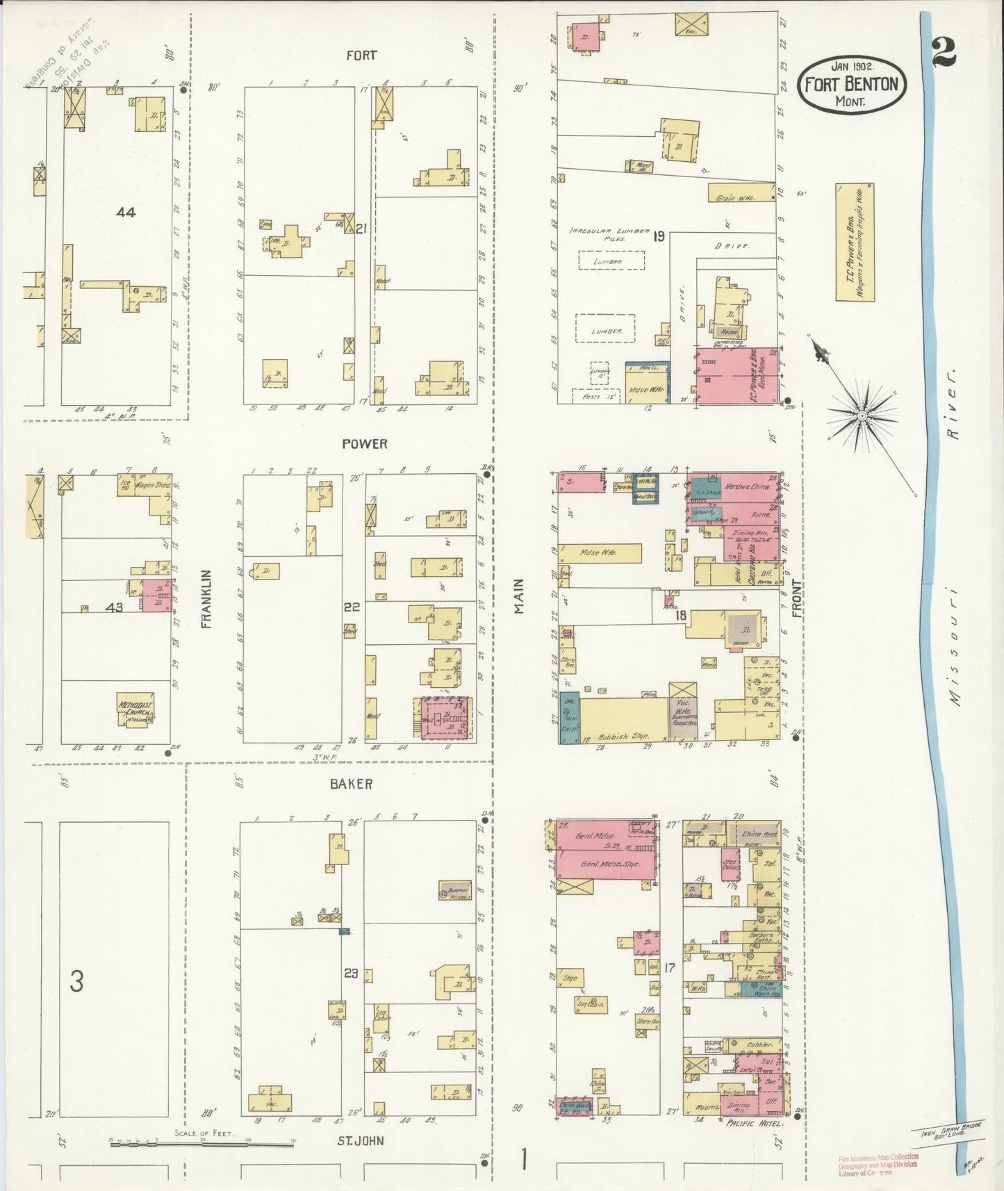 Sanborn Fire Insurance Map from Fort Benton, Chouteau County, Montana (1902), Sheet #0002 - Complete Map Set gallery image, historic Sanborn map, vintage wall art, Montana Montana