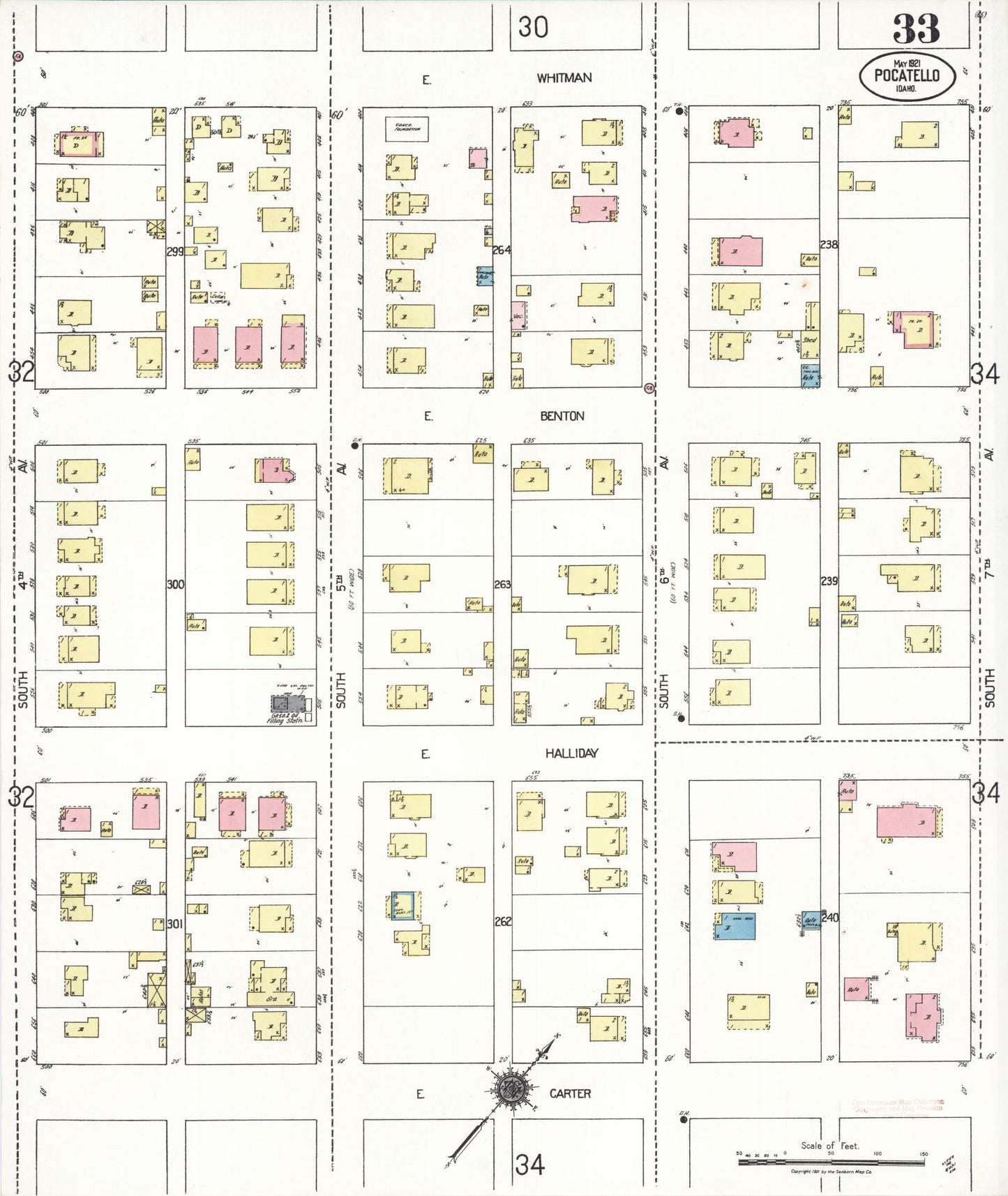 Sanborn Fire Insurance Map from Pocatello, Bannock County, Idaho (1921), Sheet #0033 - Complete Map Set gallery image, historic Sanborn map, vintage wall art, Idaho Idaho