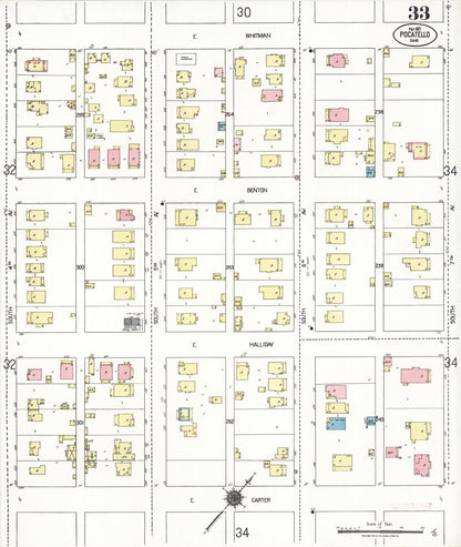 Sanborn Fire Insurance Map from Pocatello, Bannock County, Idaho (1921), Sheet #0033 - Complete Map Set gallery image, historic Sanborn map, vintage wall art, Idaho Idaho