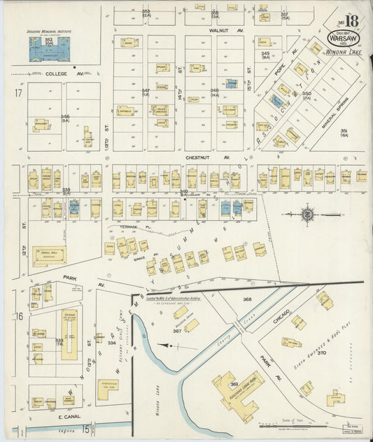 Sanborn Fire Insurance Map from Warsaw, Kosciusko County, Indiana (1917), Sheet #0018 - Historic Sanborn Fire Insurance Map Print, vintage old map wall art, antique decor, genealogy gift, Indiana Indiana map