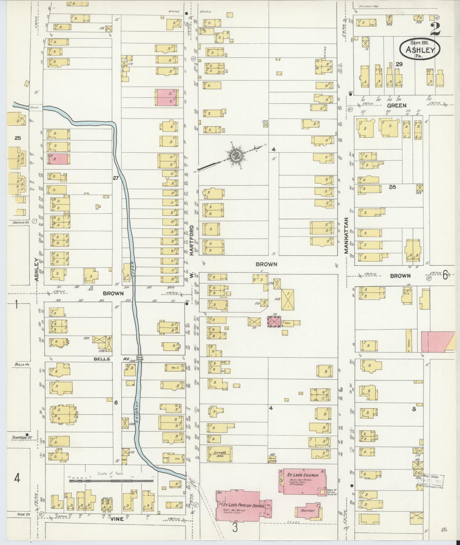 Sanborn Fire Insurance Map from Ashley, Luzerne County, Pennsylvania (1911), Sheet #0002 - Historic Sanborn Fire Insurance Map Print, vintage old map wall art, antique decor, genealogy gift, Pennsylvania Pennsylvania map