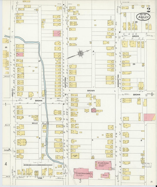 Sanborn Fire Insurance Map from Ashley, Luzerne County, Pennsylvania (1911), Sheet #0002 - Historic Sanborn Fire Insurance Map Print, vintage old map wall art, antique decor, genealogy gift, Pennsylvania Pennsylvania map