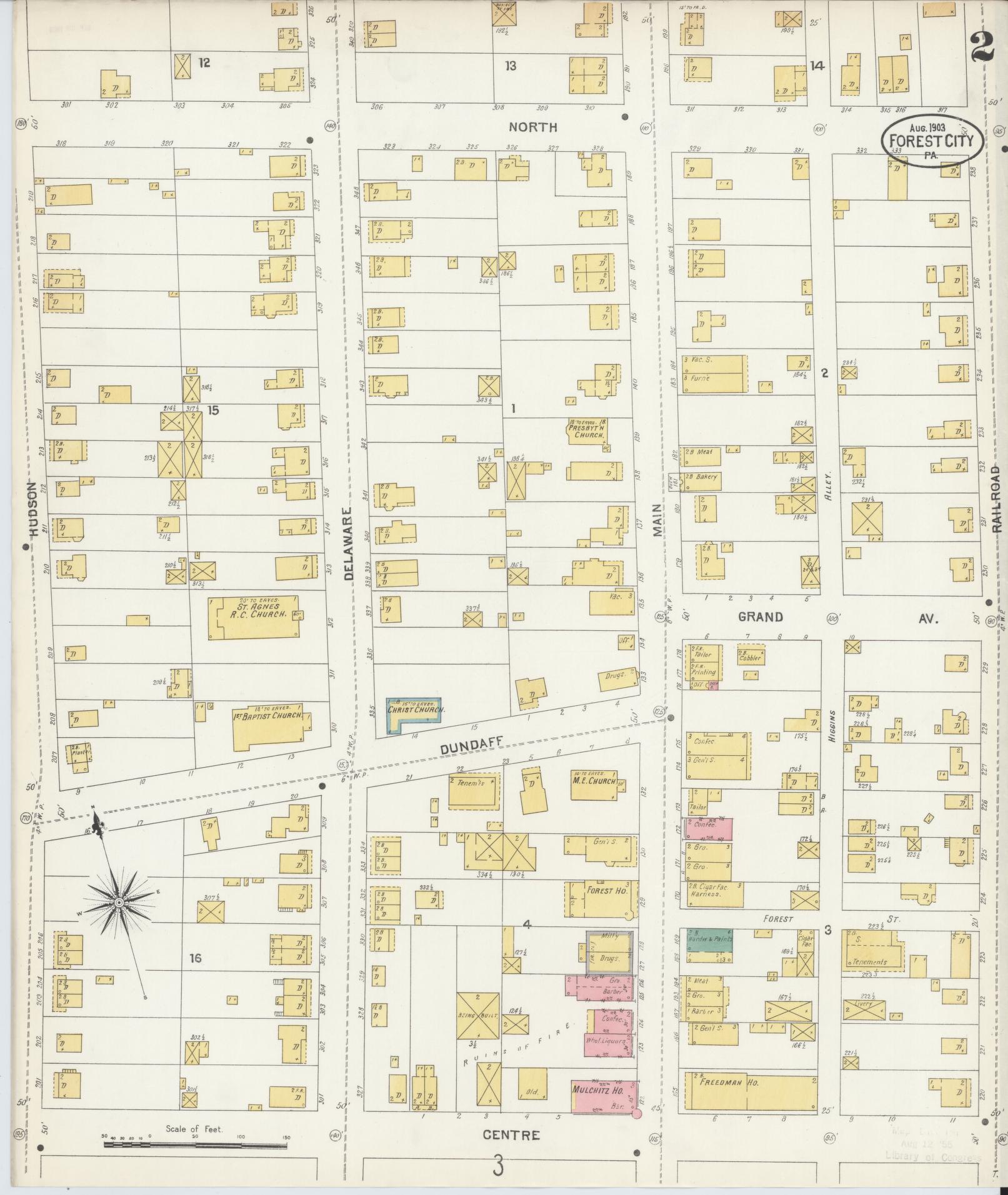 Sanborn Fire Insurance Map from Forest City, Susquehanna County, Pennsylvania (1903), Sheet #0002 - Historic Sanborn Fire Insurance Map Print, vintage old map wall art, antique decor, genealogy gift, Pennsylvania Pennsylvania map