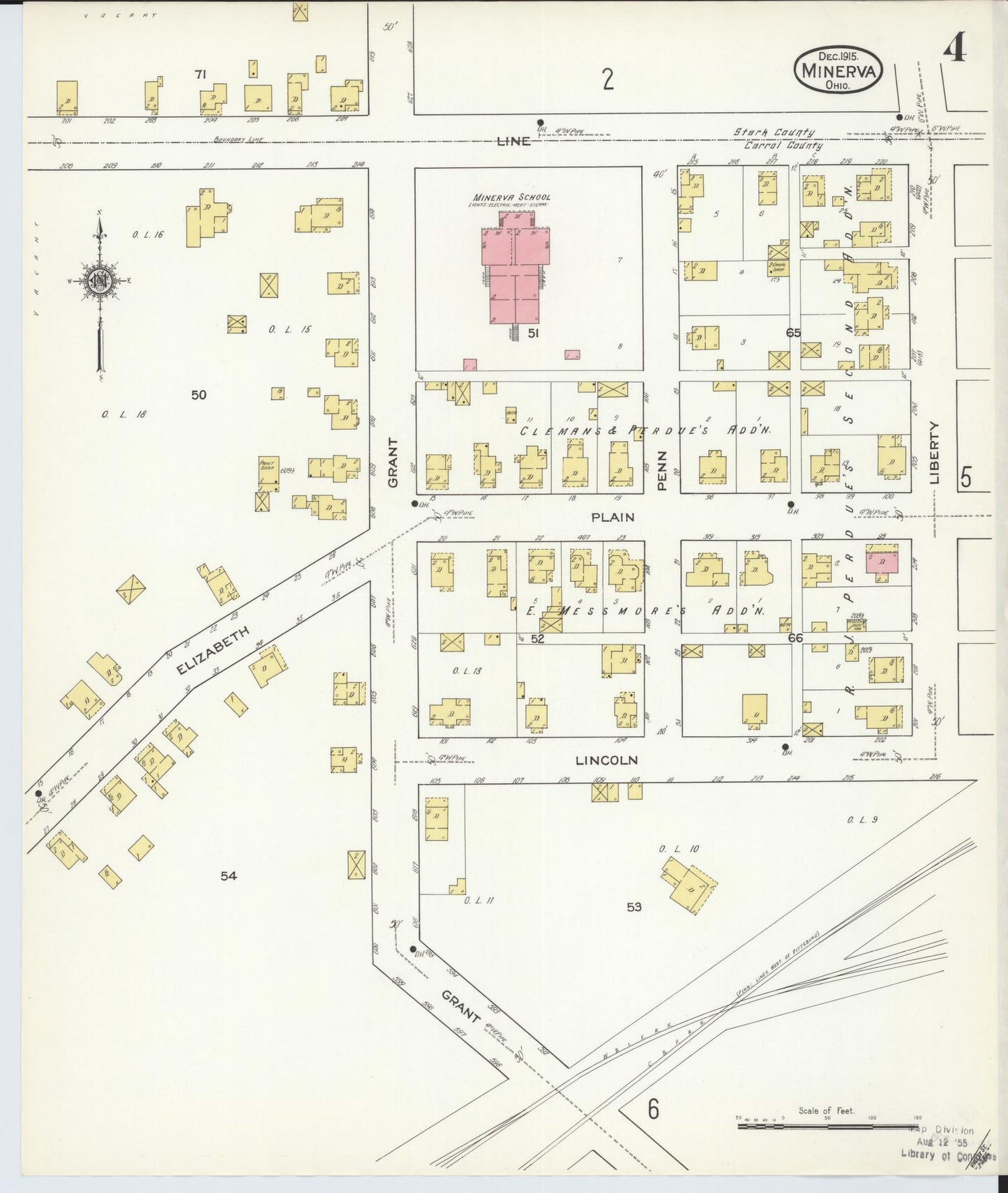 Sanborn Fire Insurance Map from Minerva, Stark And Carroll Counties, Ohio (1915), Sheet #0004 - Historic Sanborn Fire Insurance Map Print, vintage old map wall art, antique decor, genealogy gift, Ohio Ohio map