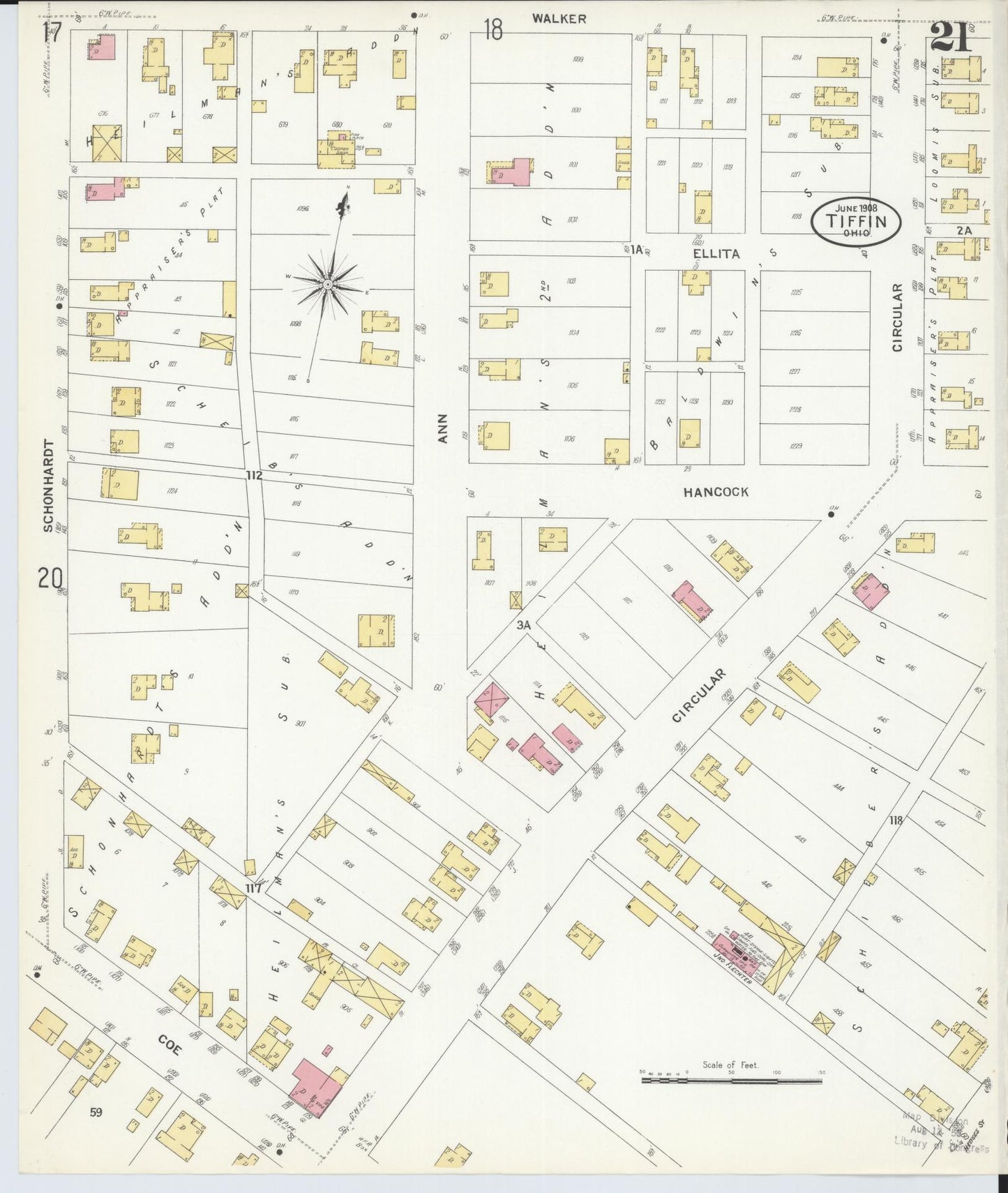 Sanborn Fire Insurance Map from Tiffin, Seneca County, Ohio (1908), Sheet #0021 - Complete Map Set gallery image, historic Sanborn map, vintage wall art, Ohio Ohio