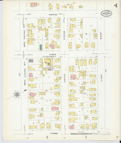 Sanborn Fire Insurance Map from Adrian, Lenawee County, Michigan (1908), Sheet #0004 - Complete Map Set gallery image, historic Sanborn map, vintage wall art, Michigan Michigan
