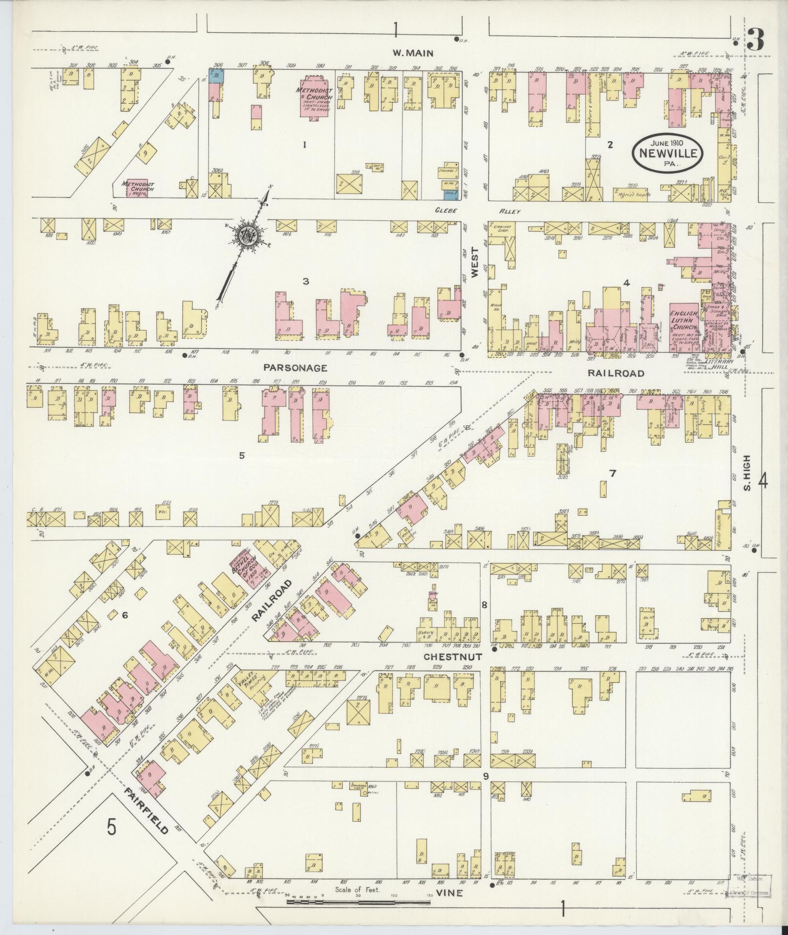 Sanborn Fire Insurance Map from Newville, Cumberland County, Pennsylvania (1910), Sheet #0003 - Complete Map Set gallery image, historic Sanborn map, vintage wall art, Pennsylvania Pennsylvania