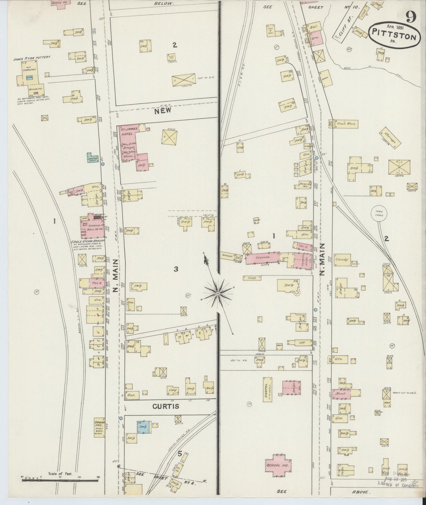 Sanborn Fire Insurance Map from Pittston, Luzerne County, Pennsylvania (1891), Sheet #0009 - Complete Map Set gallery image, historic Sanborn map, vintage wall art, Pennsylvania Pennsylvania
