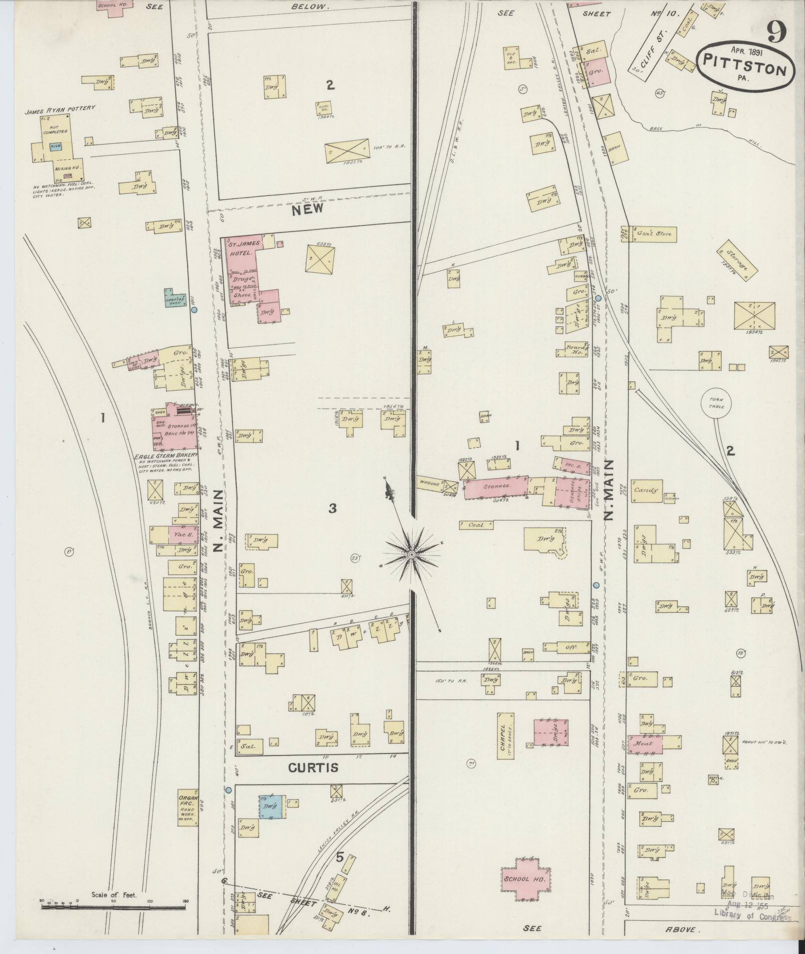 Sanborn Fire Insurance Map from Pittston, Luzerne County, Pennsylvania (1891), Sheet #0009 - Complete Map Set gallery image, historic Sanborn map, vintage wall art, Pennsylvania Pennsylvania
