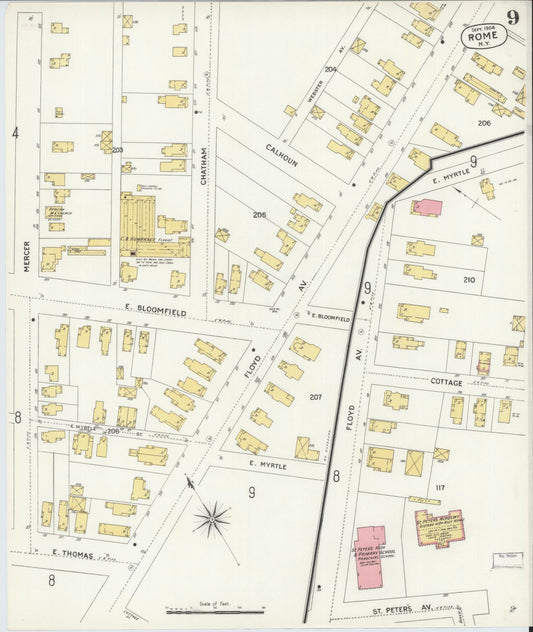 Sanborn Fire Insurance Map from Rome, Oneida County, New York (1904), Sheet #0009 - Historic Sanborn Fire Insurance Map Print, vintage old map wall art, antique decor, genealogy gift, New York New York map