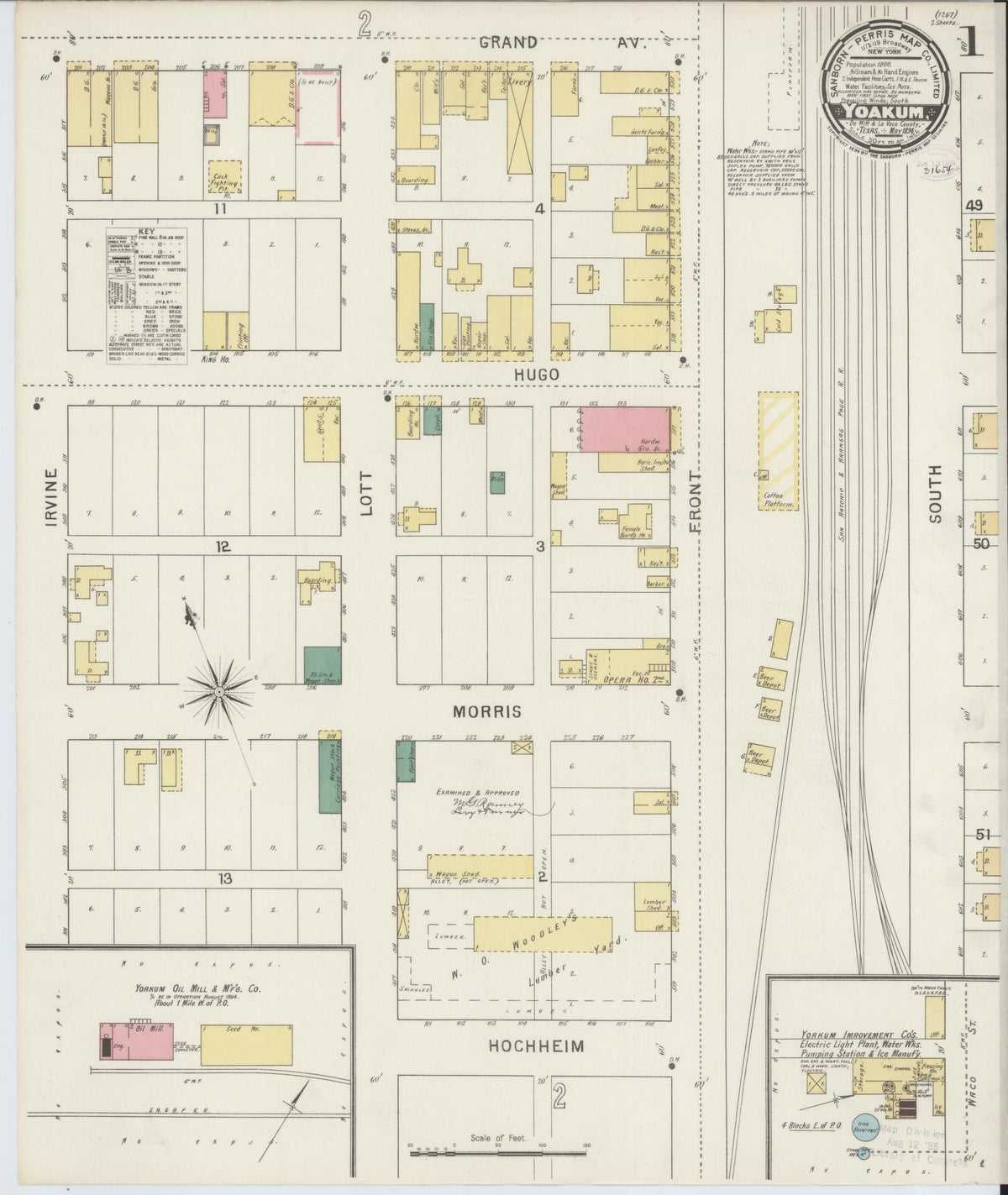Sanborn Fire Insurance Map from Yoakum, De Witt And Lavaca Counties, Texas (1894), Sheet #0001 - Historic Sanborn Fire Insurance Map Print, vintage old map wall art, antique decor, genealogy gift, Texas Texas map