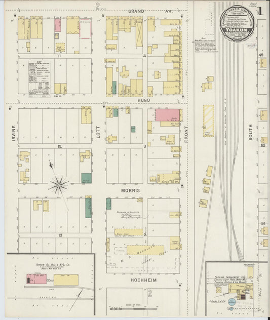Sanborn Fire Insurance Map from Yoakum, De Witt And Lavaca Counties, Texas (1894), Sheet #0001 - Historic Sanborn Fire Insurance Map Print, vintage old map wall art, antique decor, genealogy gift, Texas Texas map