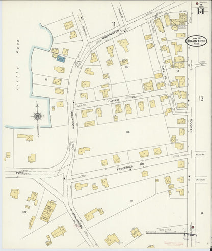 Sanborn Fire Insurance Map from Braintree, Norfolk County, Massachusetts (1911), Sheet #0014 - Complete Map Set gallery image, historic Sanborn map, vintage wall art, Massachusetts Massachusetts