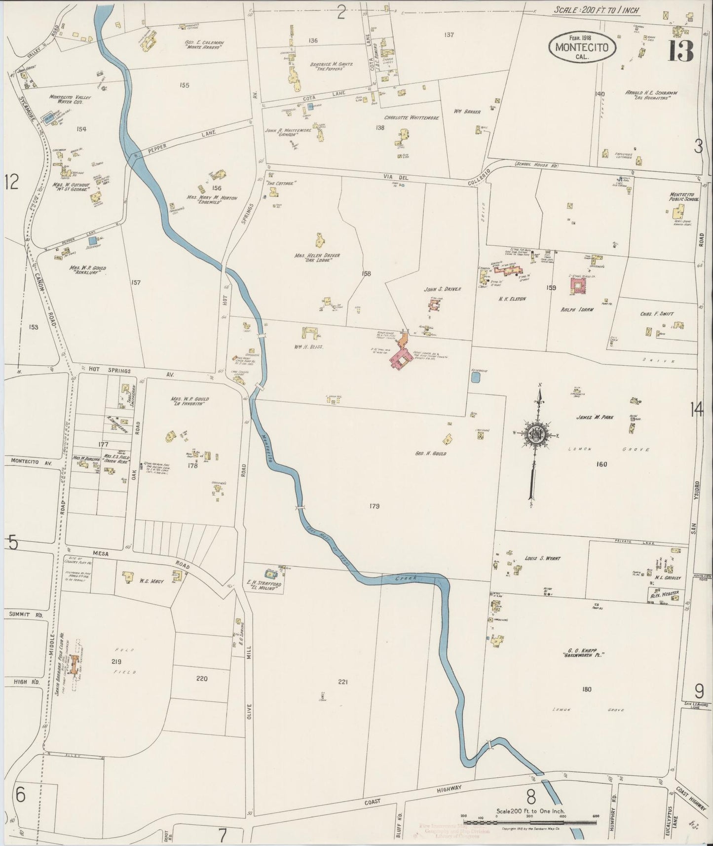 Sanborn Fire Insurance Map from Montecito, Santa Barbara County, California (1918), Sheet #0013 - Complete Map Set gallery image, historic Sanborn map, vintage wall art, California California