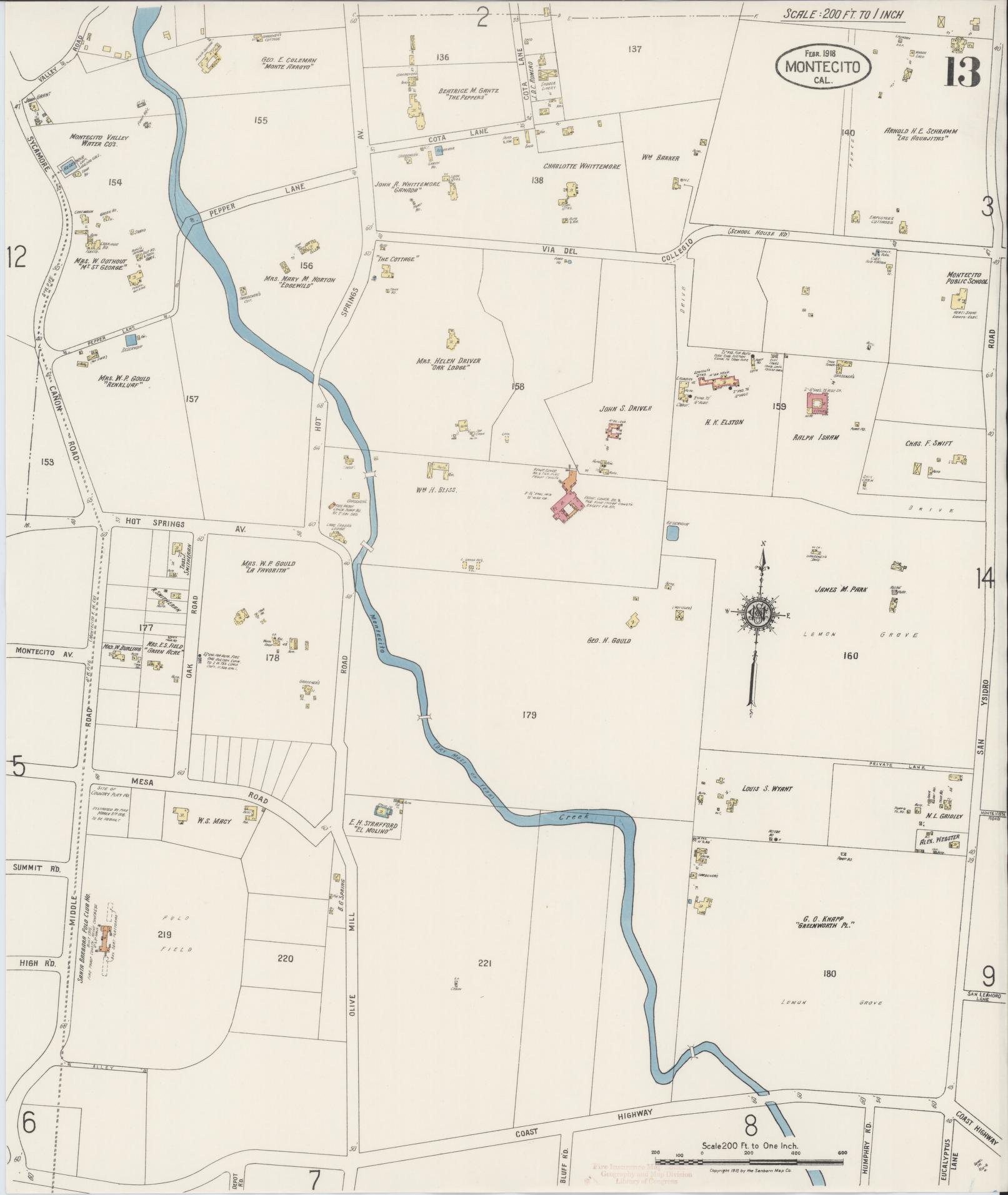 Sanborn Fire Insurance Map from Montecito, Santa Barbara County, California (1918), Sheet #0013 - Complete Map Set gallery image, historic Sanborn map, vintage wall art, California California