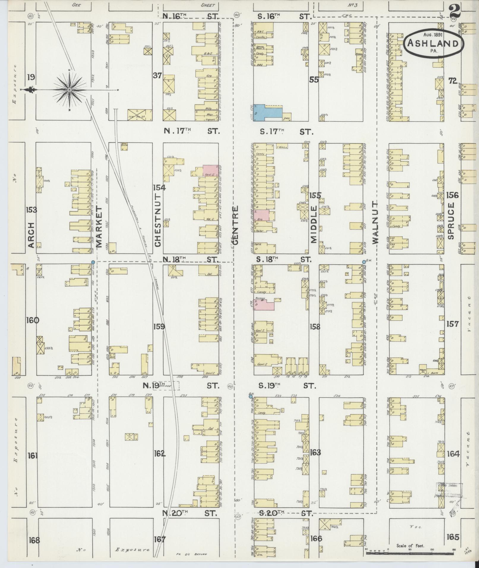 Sanborn Fire Insurance Map from Ashland, Schuylkill County, Pennsylvania (1891), Sheet #0002 - Historic Sanborn Fire Insurance Map Print, vintage old map wall art, antique decor, genealogy gift, Pennsylvania Pennsylvania map