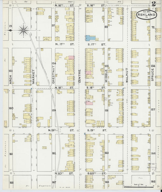 Sanborn Fire Insurance Map from Ashland, Schuylkill County, Pennsylvania (1891), Sheet #0002 - Historic Sanborn Fire Insurance Map Print, vintage old map wall art, antique decor, genealogy gift, Pennsylvania Pennsylvania map