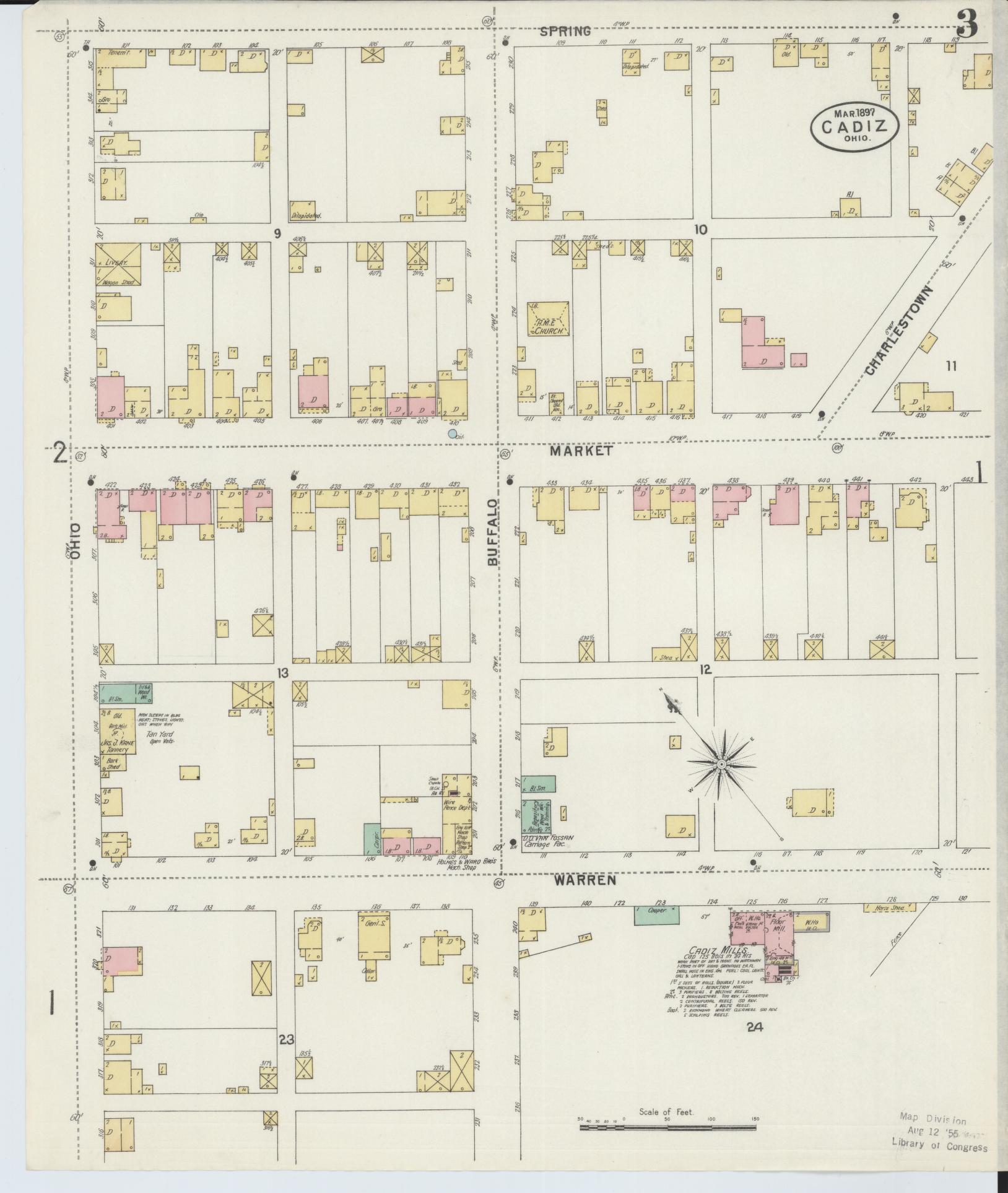 Sanborn Fire Insurance Map from Cadiz, Harrison County, Ohio (1897), Sheet #0003 - Complete Map Set gallery image, historic Sanborn map, vintage wall art, Ohio Ohio