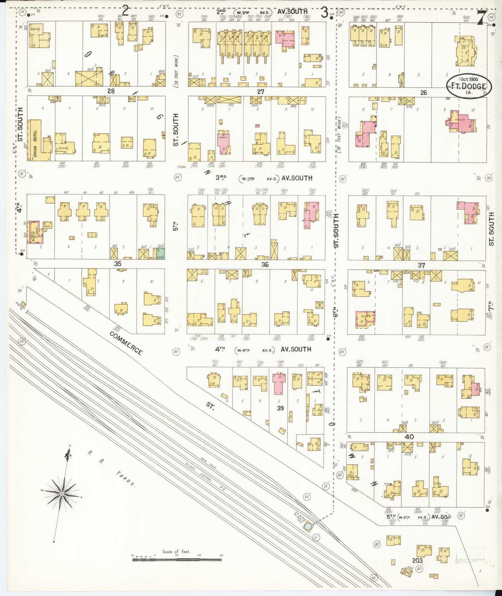Sanborn Fire Insurance Map from Fort Dodge, Webster County, Iowa (1900), Sheet #0007 - Historic Sanborn Fire Insurance Map Print, vintage old map wall art