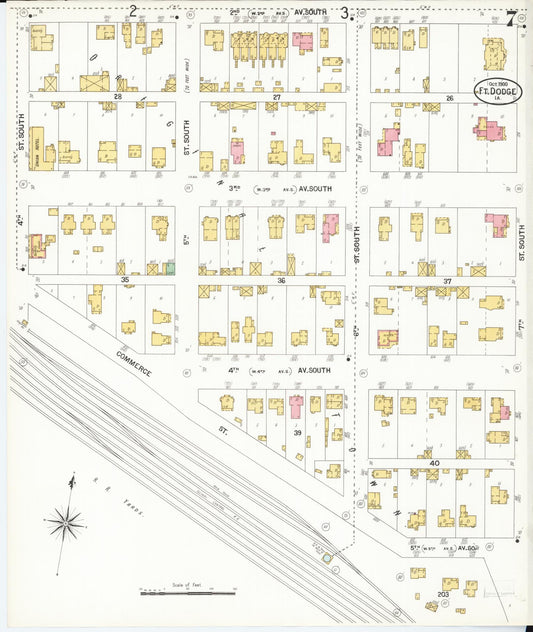 Sanborn Fire Insurance Map from Fort Dodge, Webster County, Iowa (1900), Sheet #0007 - Historic Sanborn Fire Insurance Map Print, vintage old map wall art