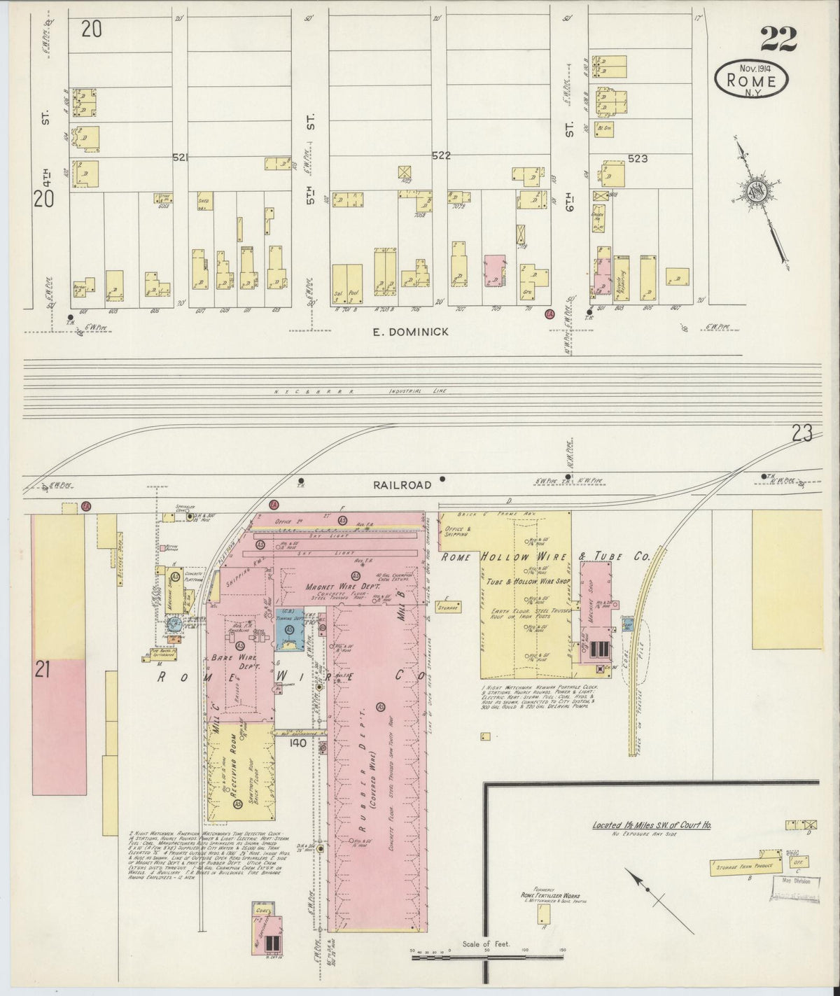 Sanborn Fire Insurance Map from Rome, Oneida County, New York (1914), Sheet #0022 - Historic Sanborn Fire Insurance Map Print, vintage old map wall art, antique decor, genealogy gift, New York New York map