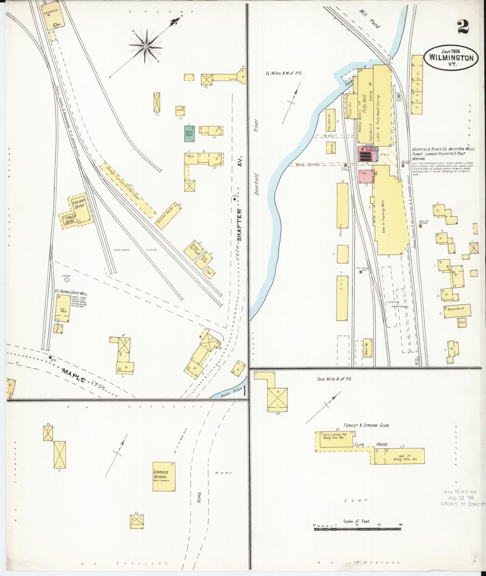 Sanborn Fire Insurance Map from Wilmington, Windham County, Vermont (1906), Sheet #0002 - Historic Sanborn Fire Insurance Map Print, vintage old map wall art, antique decor, genealogy gift, Vermont Vermont map