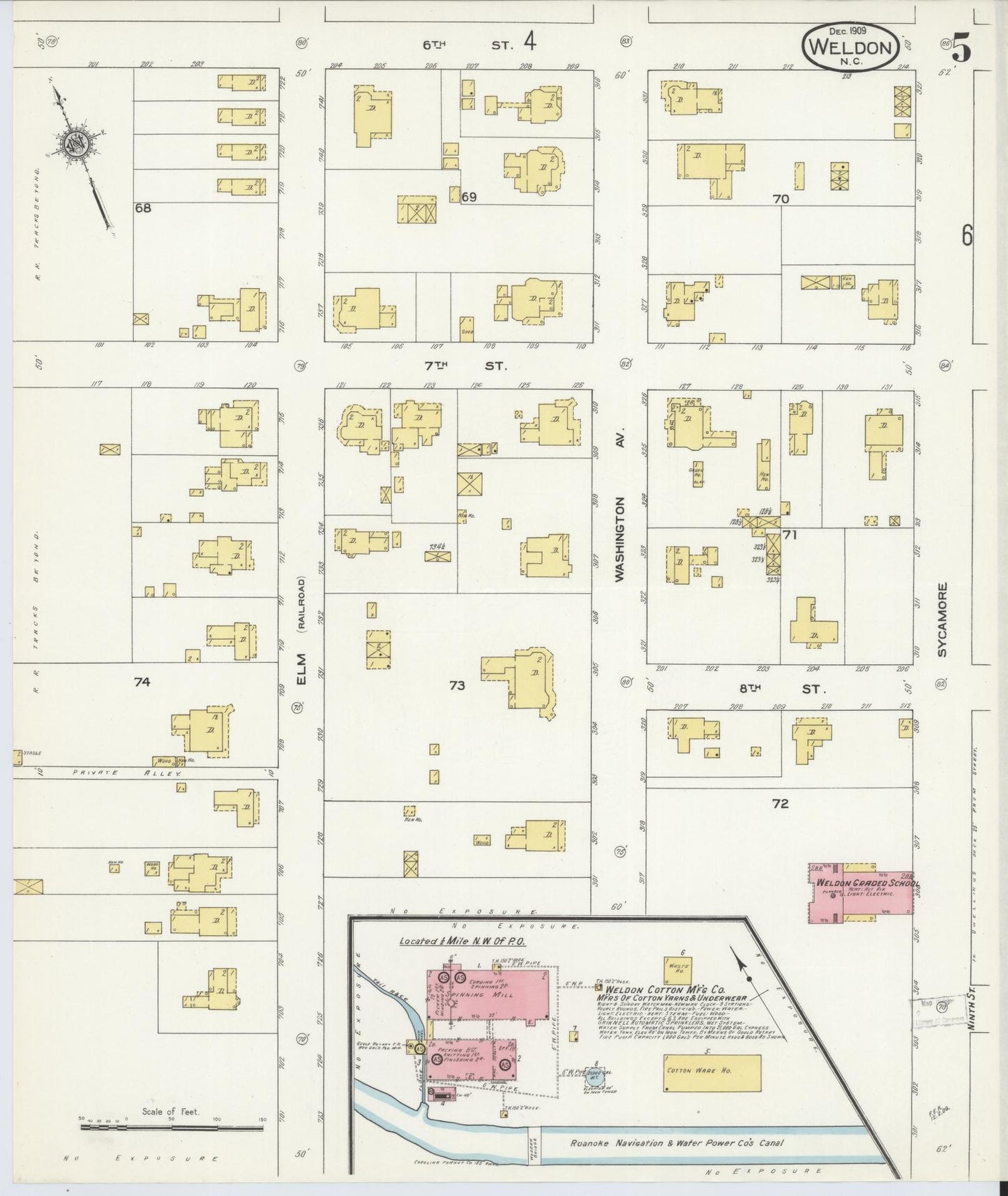 Sanborn Fire Insurance Map from Weldon, Halifax County, North Carolina (1909), Sheet #0005 - Complete Map Set gallery image, historic Sanborn map, vintage wall art, North Carolina North Carolina