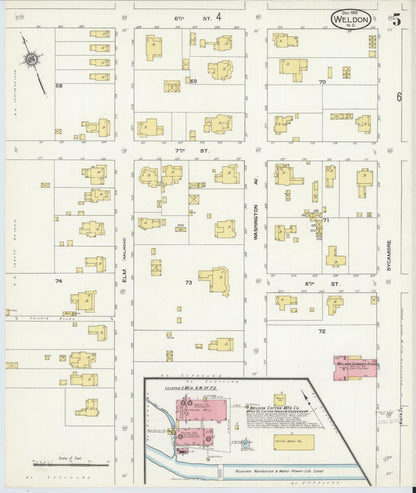 Sanborn Fire Insurance Map from Weldon, Halifax County, North Carolina (1909), Sheet #0005 - Complete Map Set gallery image, historic Sanborn map, vintage wall art, North Carolina North Carolina