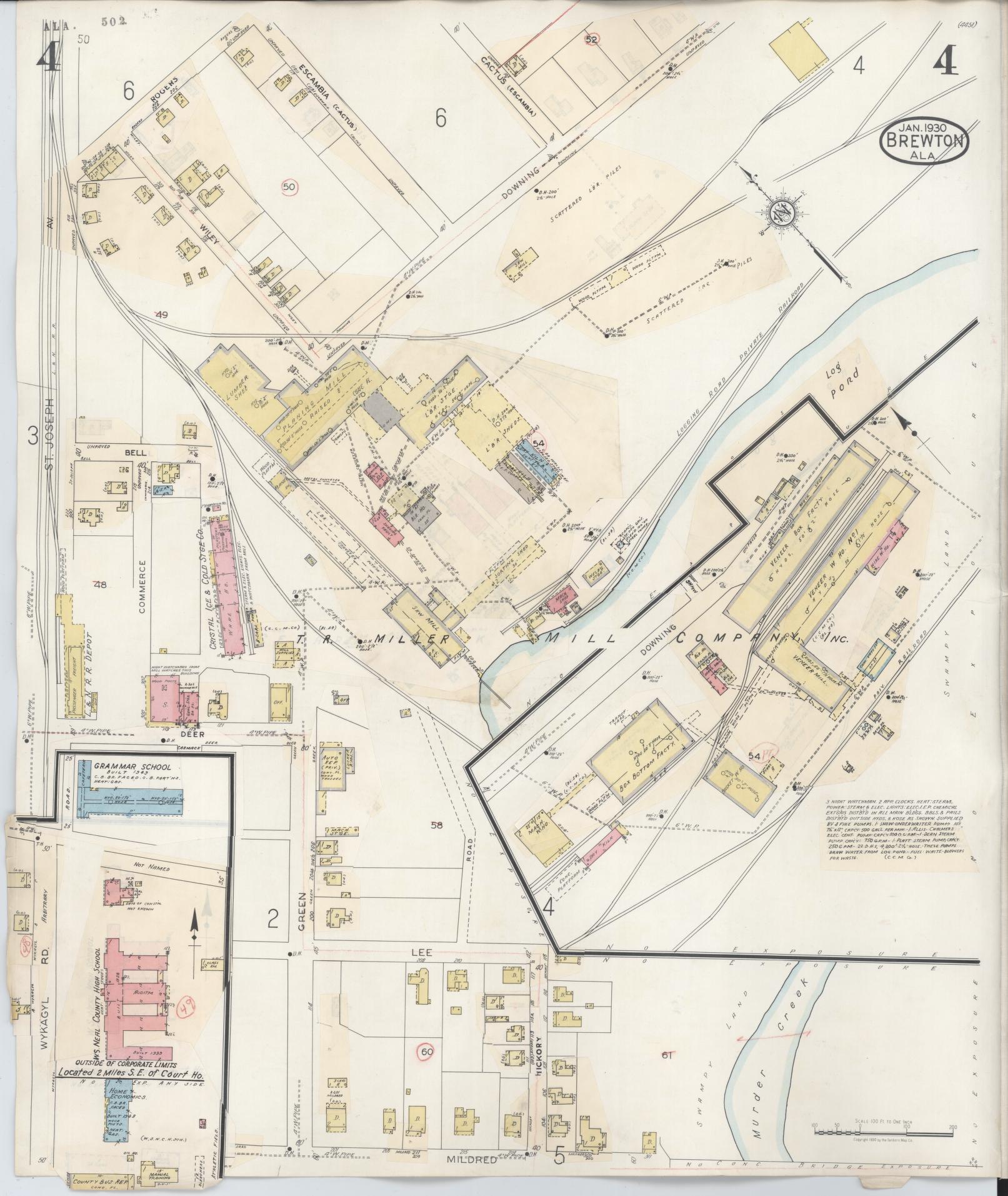 Sanborn Fire Insurance Map from Brewton, Escambia County, Alabama (1949), Sheet #0004 - Historic Sanborn Fire Insurance Map Print, vintage old map wall art, antique decor, genealogy gift, Alabama Alabama map