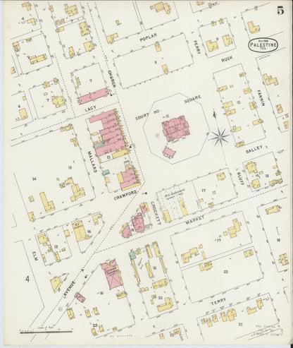 Sanborn Fire Insurance Map from Palestine, Anderson County, Texas (1896), Sheet #0005 - Complete Map Set gallery image, historic Sanborn map, vintage wall art, Texas Texas