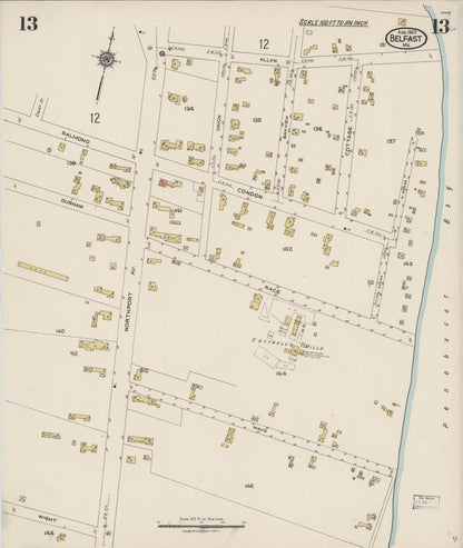Sanborn Fire Insurance Map from Belfast, Waldo County, Maine (1923), Sheet #0013 - Complete Map Set gallery image, historic Sanborn map, vintage wall art, Maine Maine